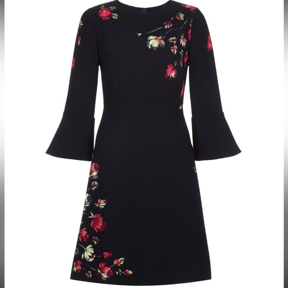Chic Black Floral Long Sleeve Dress